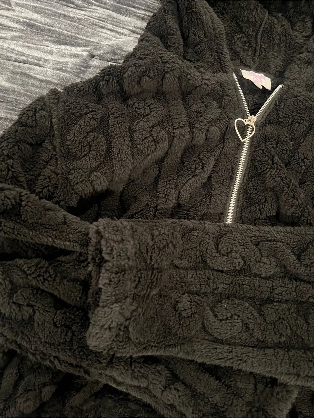 Cozy Plush Hooded Half-Zip Sweater - Black size L by Angel cult